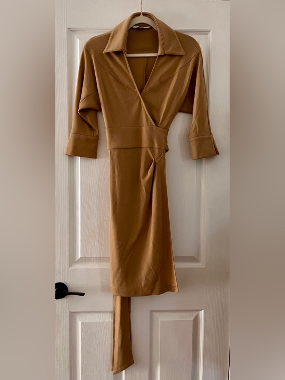Diane Von Furstenberg Camel Wrap-Style Midi Dress 100% Wool